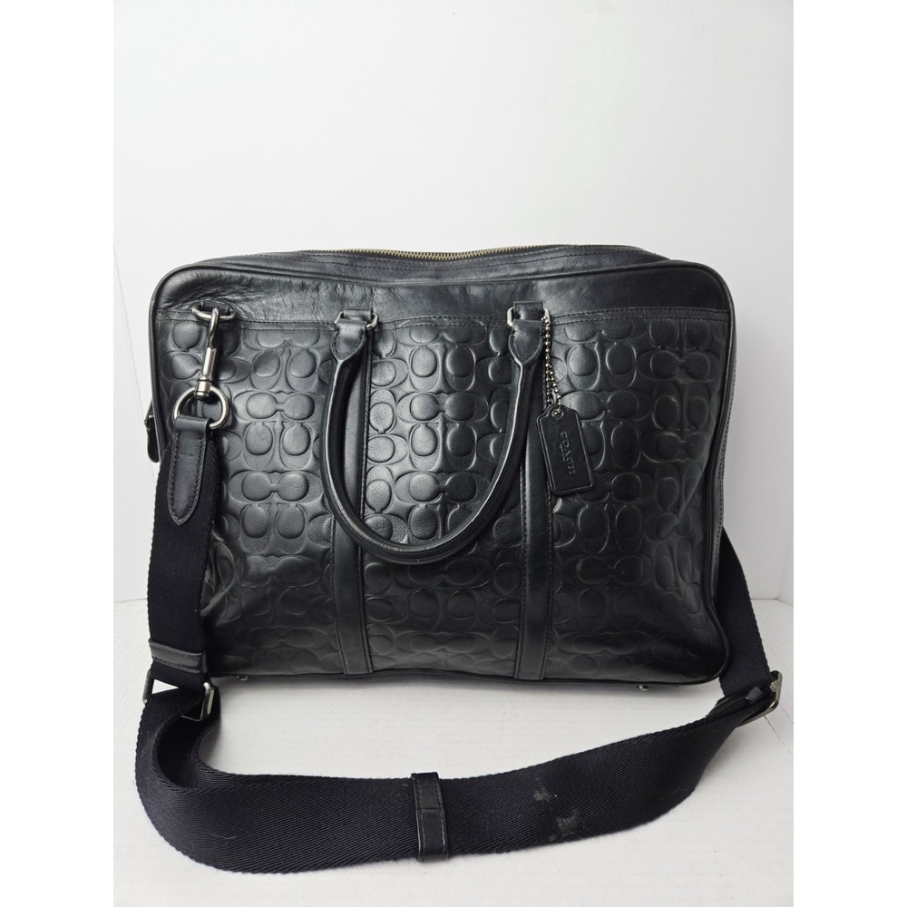 Vintage Coach leather laptop bag black logo slim briefcase
